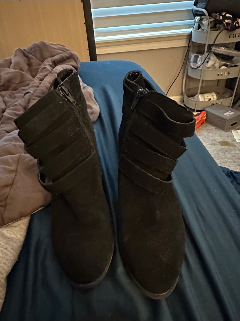 INC International Concepts Black Suede-Look Strap Ankle Boots